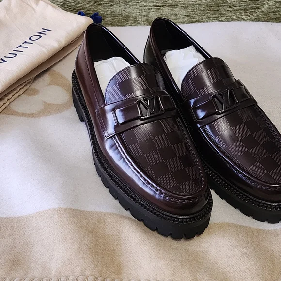 Louis Vuitton Men's Checkered Burgundy Loafers